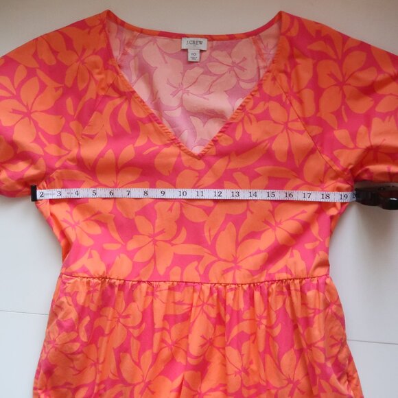 J.Crew Pink Orange Floral Print Cotton Midi Maxi Short Sleeve V-neck Dress 10 - Picture 9 of 14